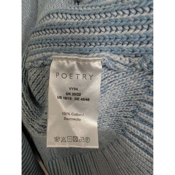 Poetry Ribbed Cardigan Womens Size 16/18 Blue 100% Cotton Open Front Sweater - Picture 5 of 10